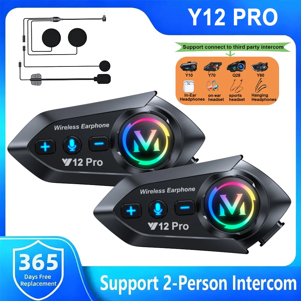 

Y12 Pro Bluetooth 5.4 Motorcycle Helmet Intercom Distance 500M Voice Assistant Multi-scene Mixing Music Sharing with 2 IN 1 Mic