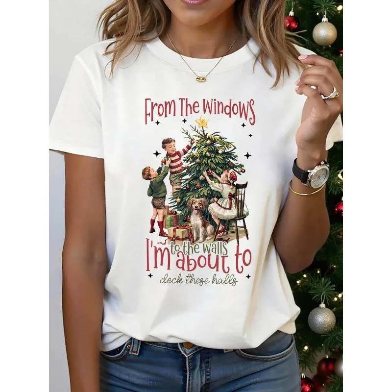 

Ladies' Retro 1950s Inspired Christmas Shirt Retro "I Want To Decorate These Halls From Wall To Wall" Printed Women's T-shirt