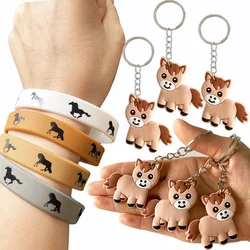 12Pc Horse Keychain Western Cowboy Keychain Silicone Key Ring   Horse Rubber Bracelets Horse Race Themed Birthday Party Supplies
