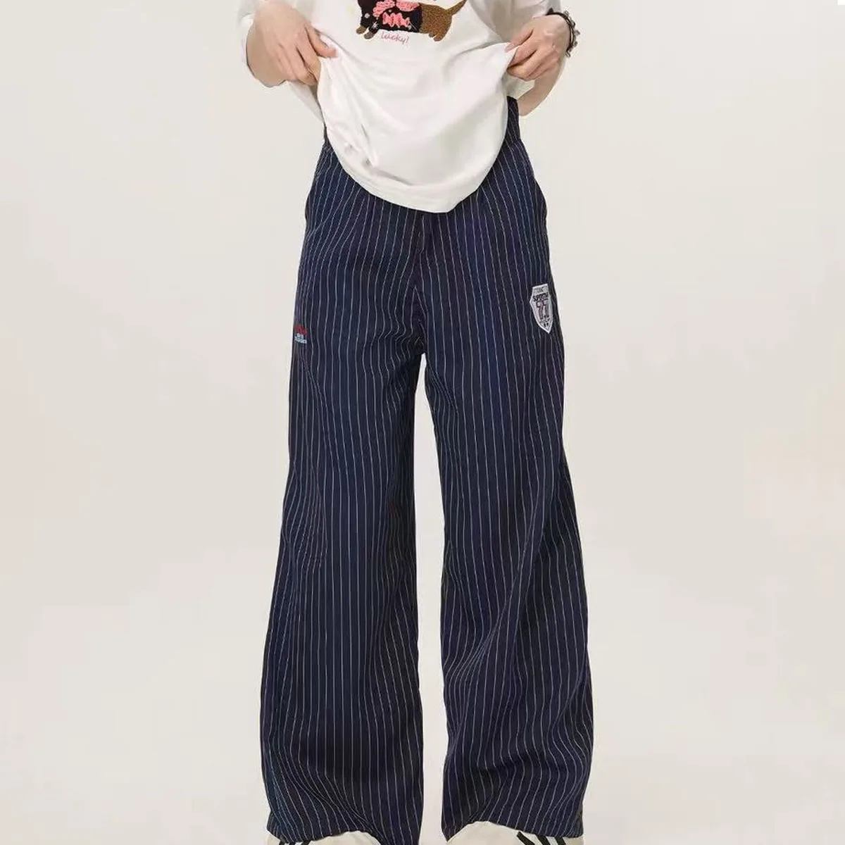 Pantalon Cargo gothique à rayures bleues pour femmes, Baggy Harajuku Y2k Emo Vintage surdimensionné décontracté, jambes larges, vêtements japonais des années 2000