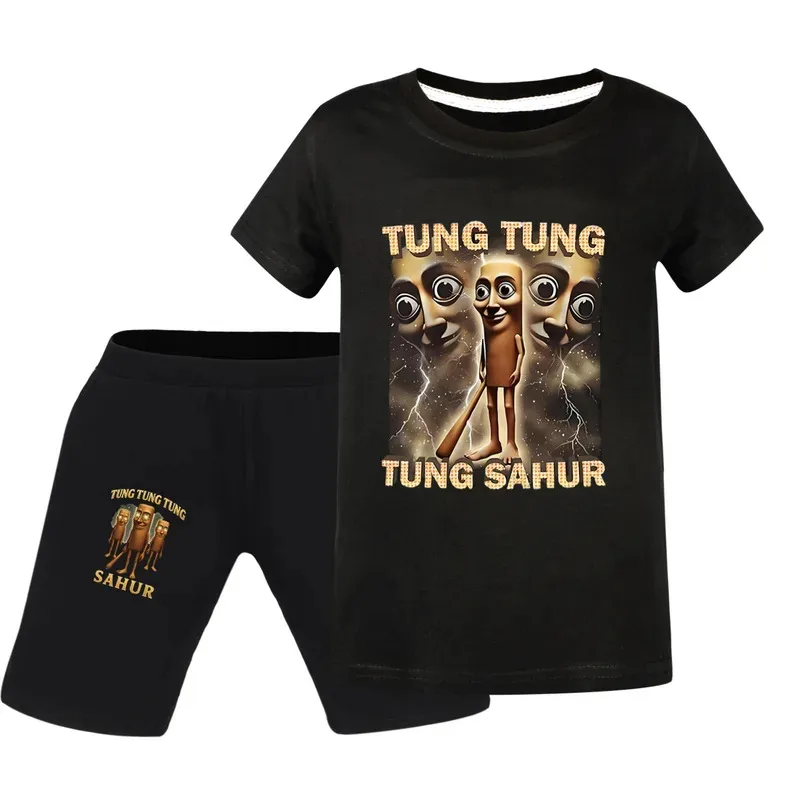 تونغ تونغ تونغ صحور الصبي ملابس الصيف القطن قصير الأكمام تي شيرت + شورت زي الفتيات مجموعة ملابس رياضية كاجوال #3
