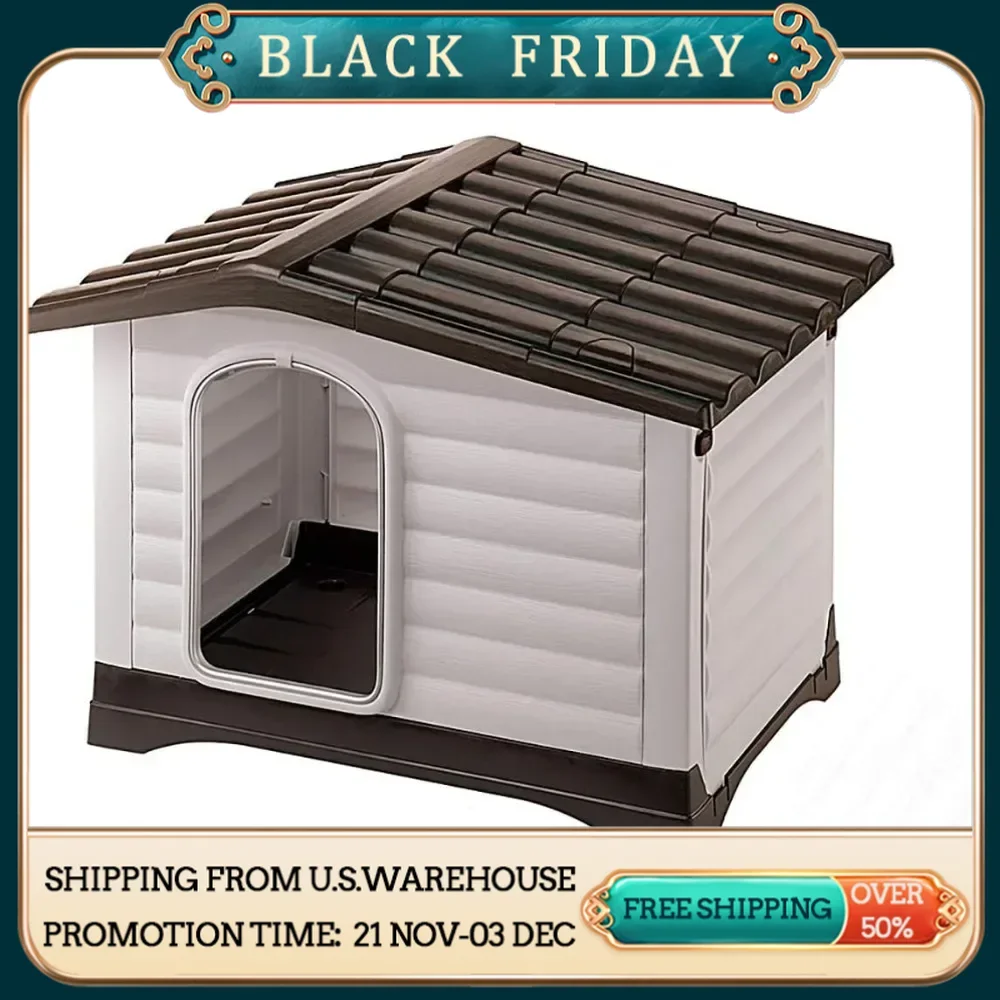 Dog Villa Dog House Extra Small Cream with Black Bottom Puppy House for Dogs Mobile Kennell Crates Foldable Playpen Pets Pet