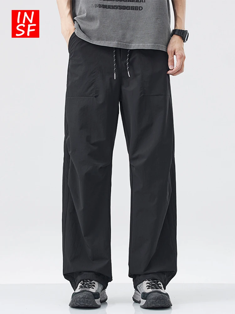 

Мужские повседневные брюки в американском ретро-стиле, широкие, прямые, драпированные, для подростков, весна-осень, новые, черные, длинные спортивные штаны