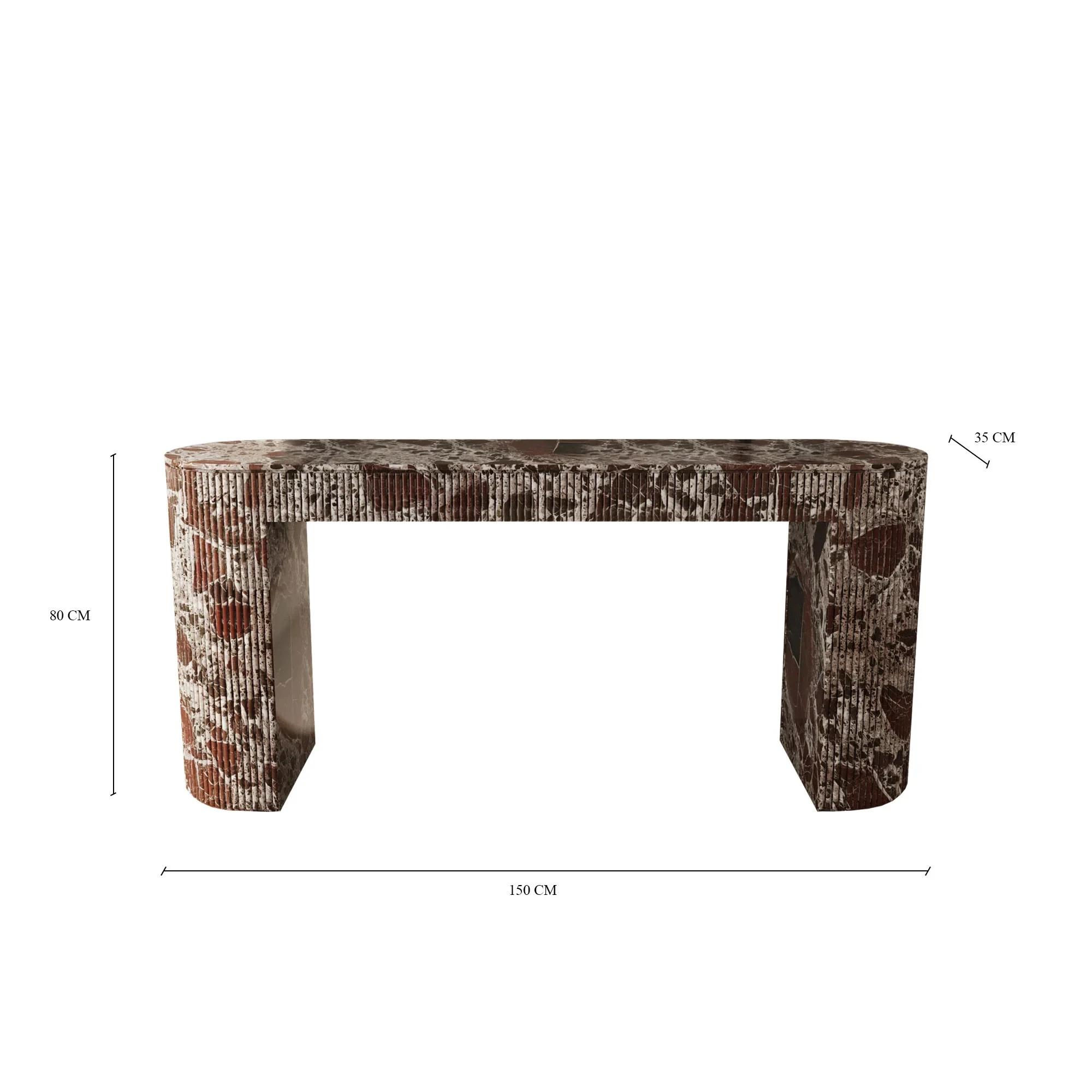 &d FURNITURE Table console en marbre cannelé Ballagio Rosso Levanto