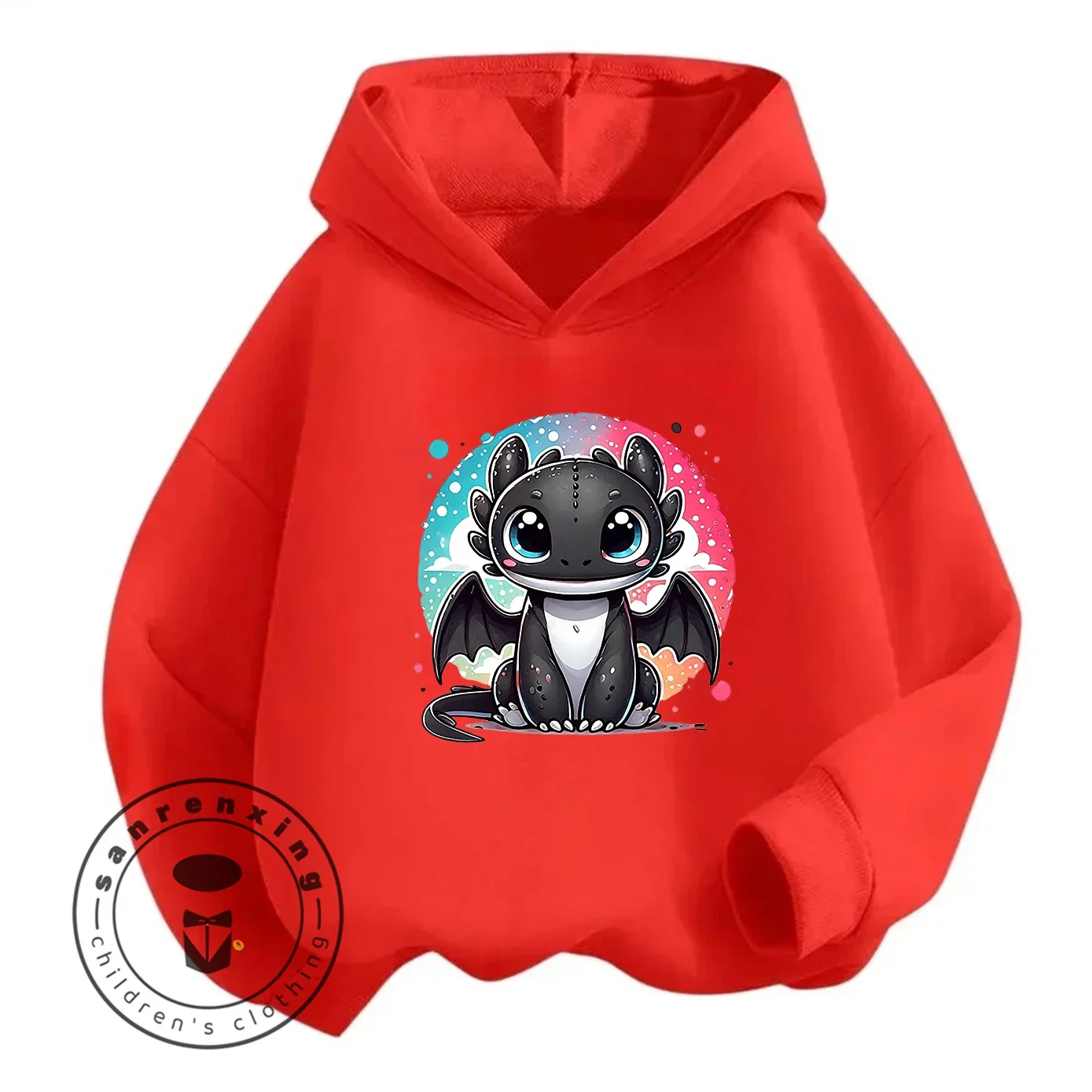 

Toothless Children's Hooded T-shirt With Cartoon Print - Boys' And Girls' Casual Top - New Style - Spring And Autumn Sportswear