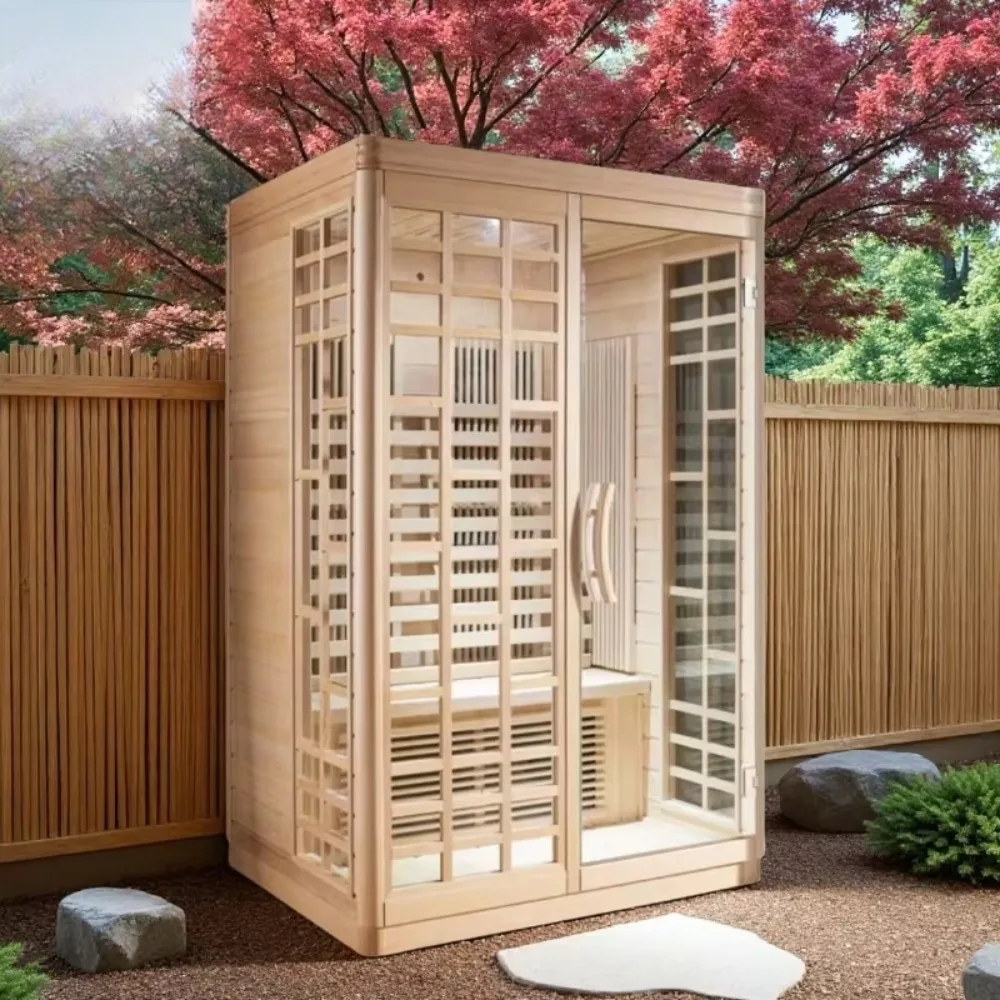 Luxury Canadian Red Cedar Wood Sauna Room, Far Infrared Dry & Steam Sauna for Indoor Outdoor Use with 220V Heater