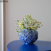 Flower Hydrangea Ceramic Vase Desk Decoration Flowers Arrangement Artificial Flower Decorative Floral Vases Room Aesthetic Decor