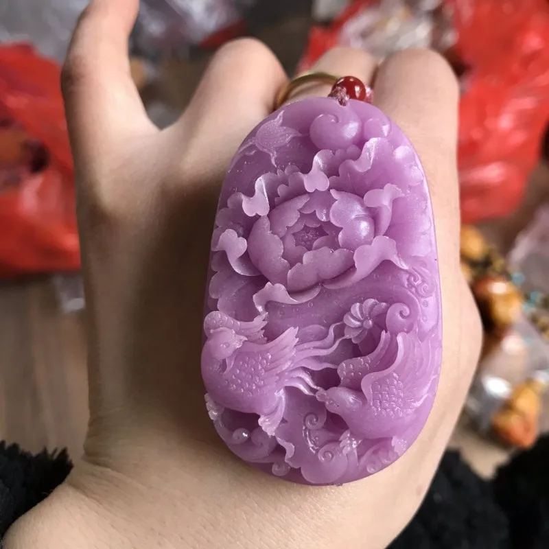 

Su Jishi Purple Pink Women's Palace Style Flower and Bird Hanging Tag Pendant Necklace