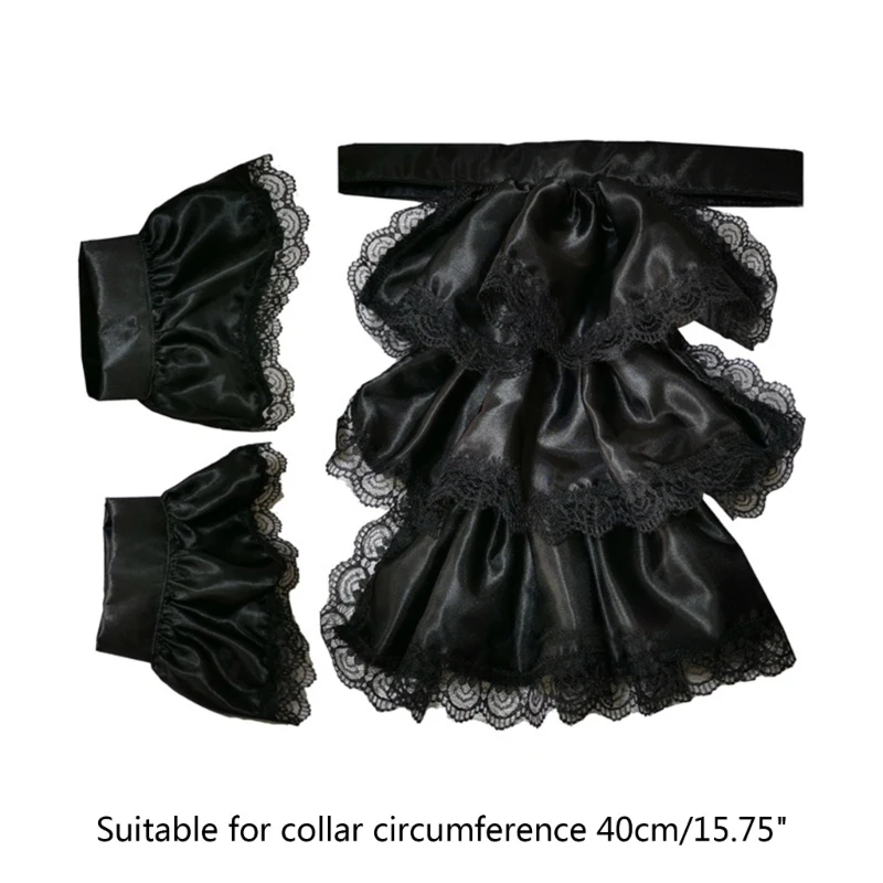 Unisex Cosplay Costume Accessories Cuffs and Lace Ruffled Satin Jabot Collar Set Dropshipping