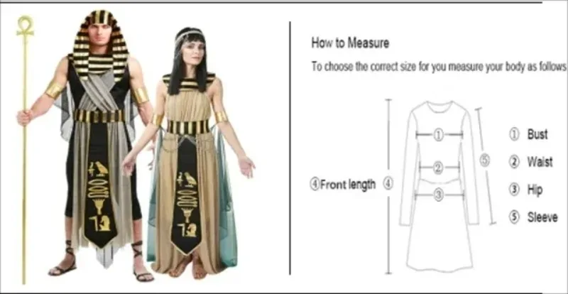 Halloween-Kostüme im Stil der alten ägyptischen Pharaonen für Paare, König- und Königin-Cosplay-Kostüme für Männer, Karnevalsparty, mittelalterliches Renaissance-Kleid – Detail 1