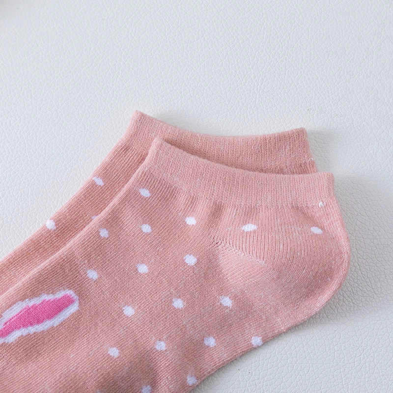 5 Pairs of WOMEN'S Short Socks, Pink Cat Thin, Cute All Season Boat Socks, Slow Top, Fashionable Boat Socks