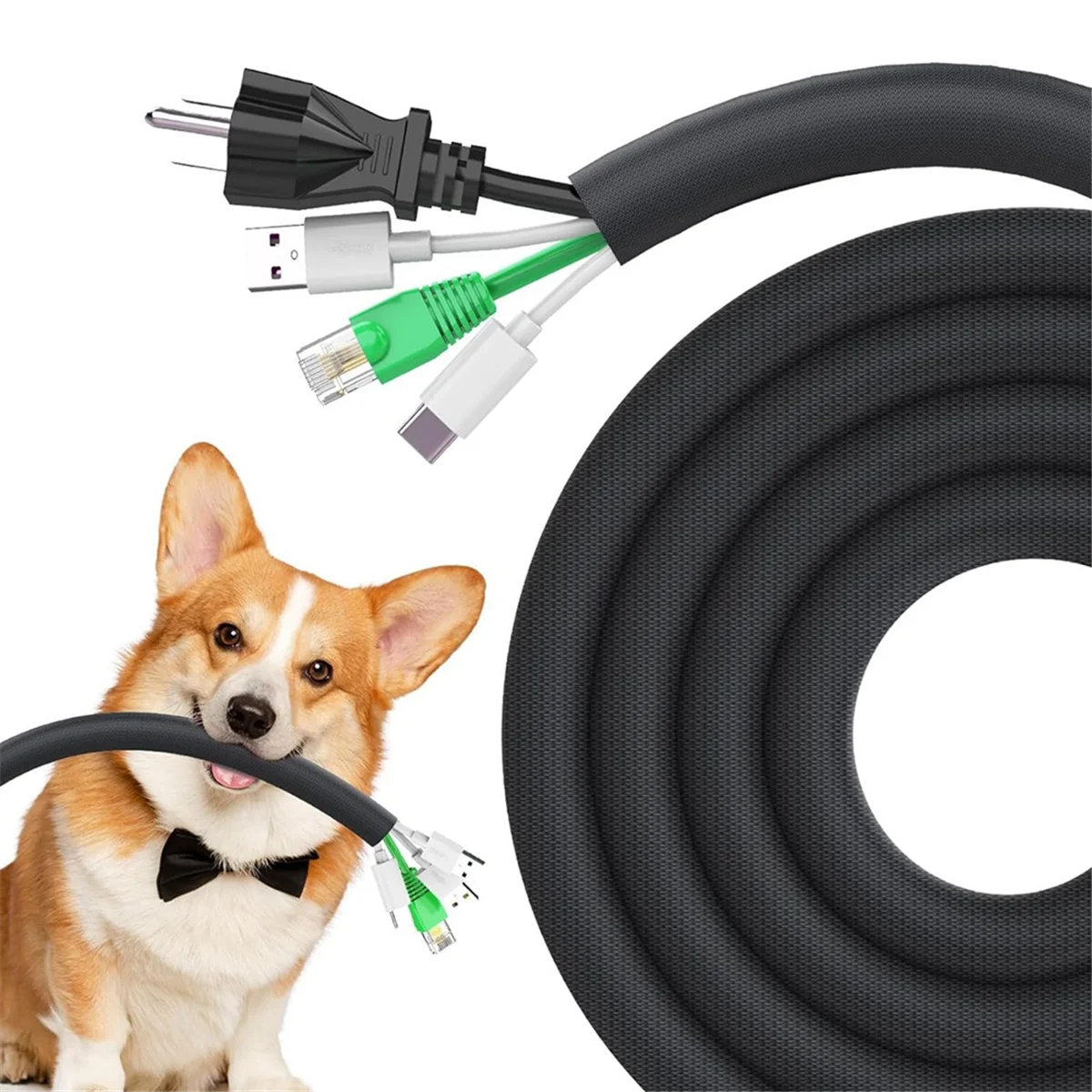 

A44M Dog and Cat Cord Protector 10ft ,Cable Sleeve for Easy Cord Management, Protects Cables From Pets Chewing 1/2inch