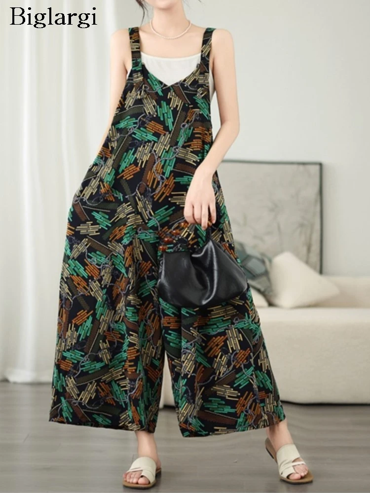 

Oversized Summer Sleeveless Jumpsuit Women Irregular Graffiti Print Modis Casual Ladies Jumpsuits Wide Leg Loose Woman Jumpsuit