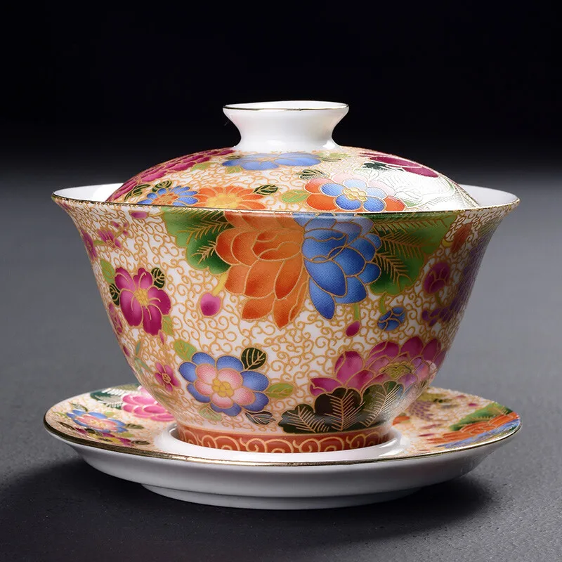

Фарфоровая чашка Gaiwan Jingdezhen с ручной росписью и блюдцем с крышкой