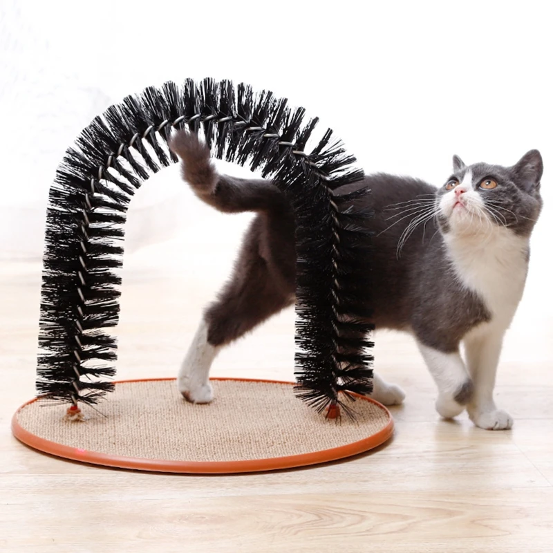 for Cat Self Grooming Brush Arch Groomer Massager Controls Shedding Interactive Kitten Toy Rubbing Scratcher with Bristl