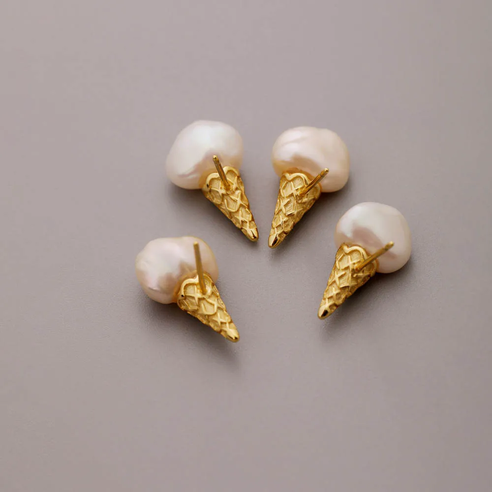 Japan Korea natural freshwater baroque shaped pearl earrings ice cream elegant women classic cute stud earring