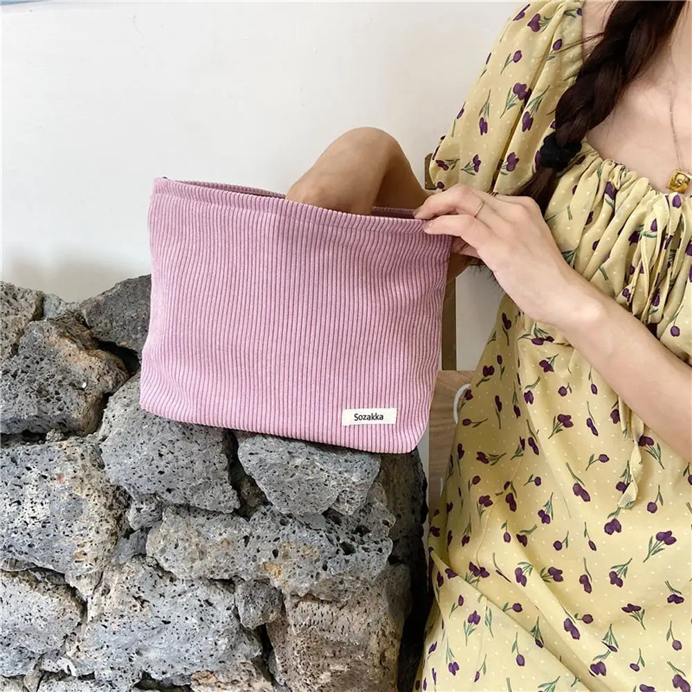 Portable Handbags MultiColor Soft Zipper Large Capacity Corduroy Cosmetic Bag Makeup Bag Cosmetic Organizer Clutch Pouch