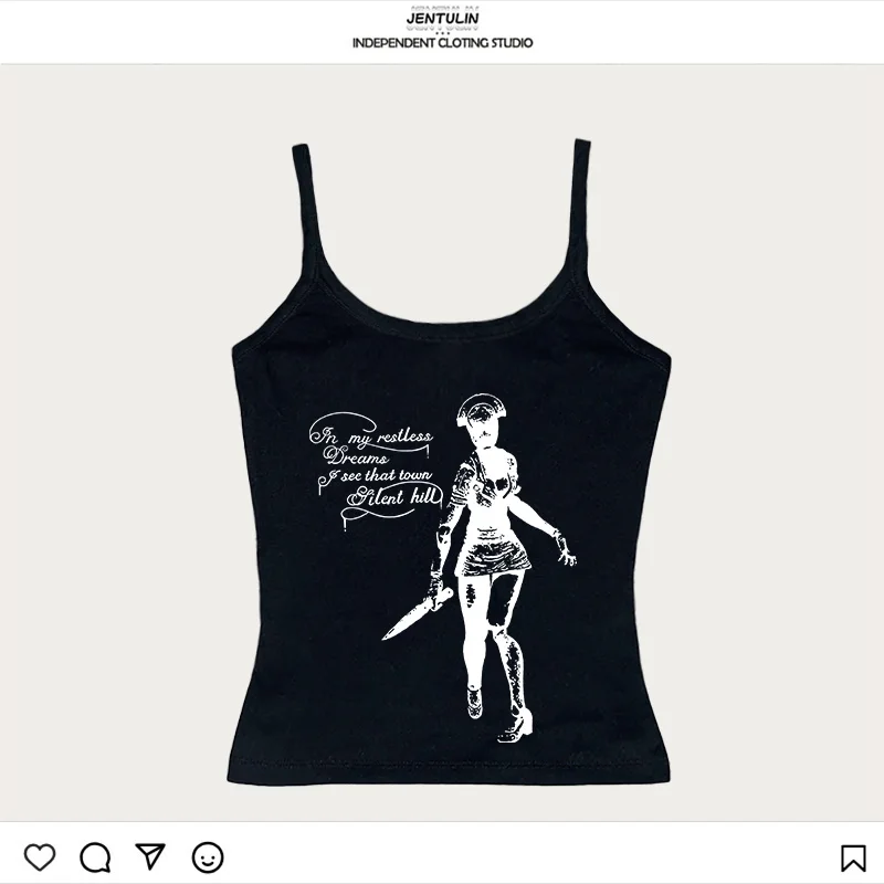 Vintage Y2K Tops Punk Brief Drucken Casual Nette Tops Harajuku Gothic Streetwear Frauen Ärmel Sling Crop Tops 2000er Jahre Emo Mädchen