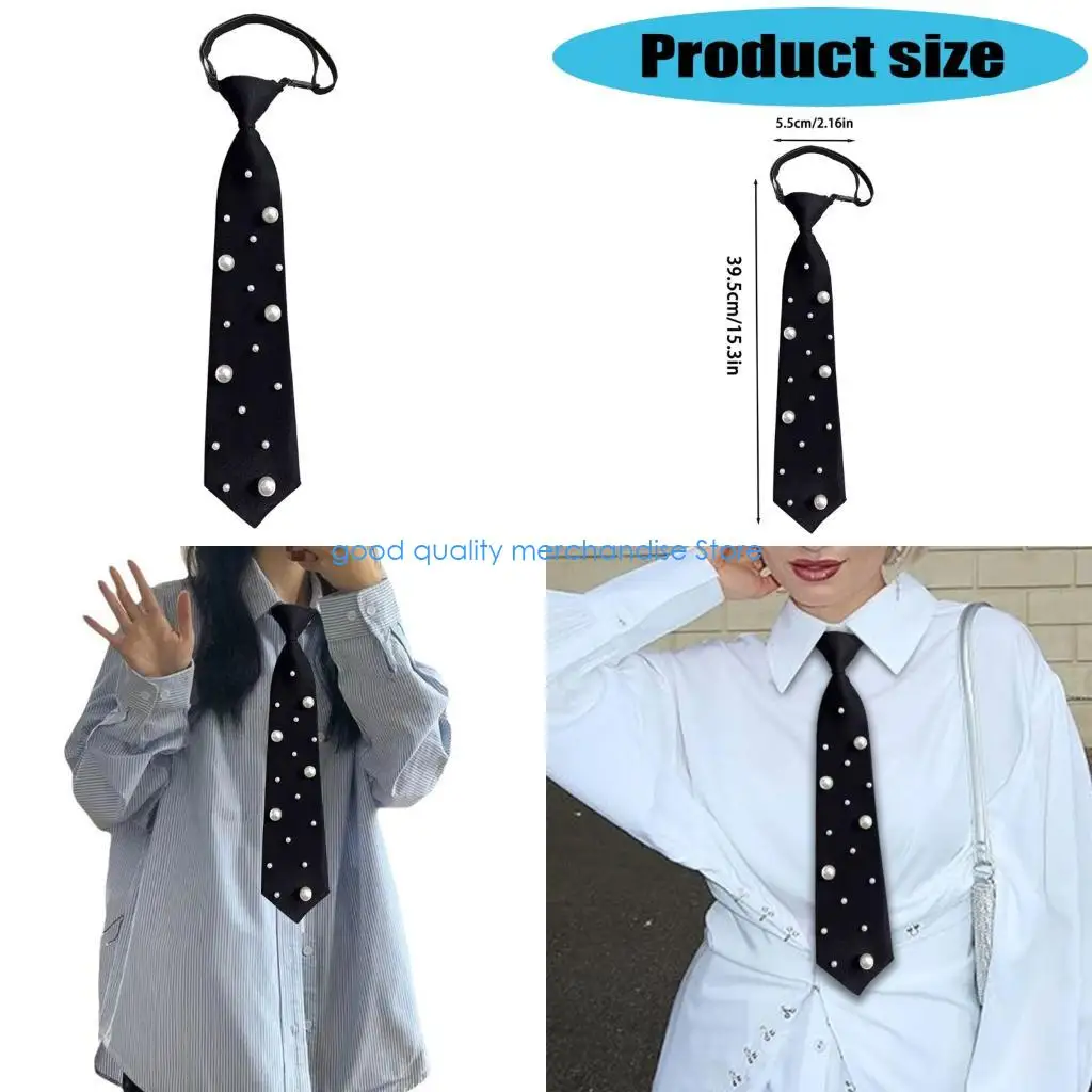 

Y5JD регулируемый галстук с жемчугом и украшением для женщин, полиэстеровая ткань, студенческий галстук, предварительно для и