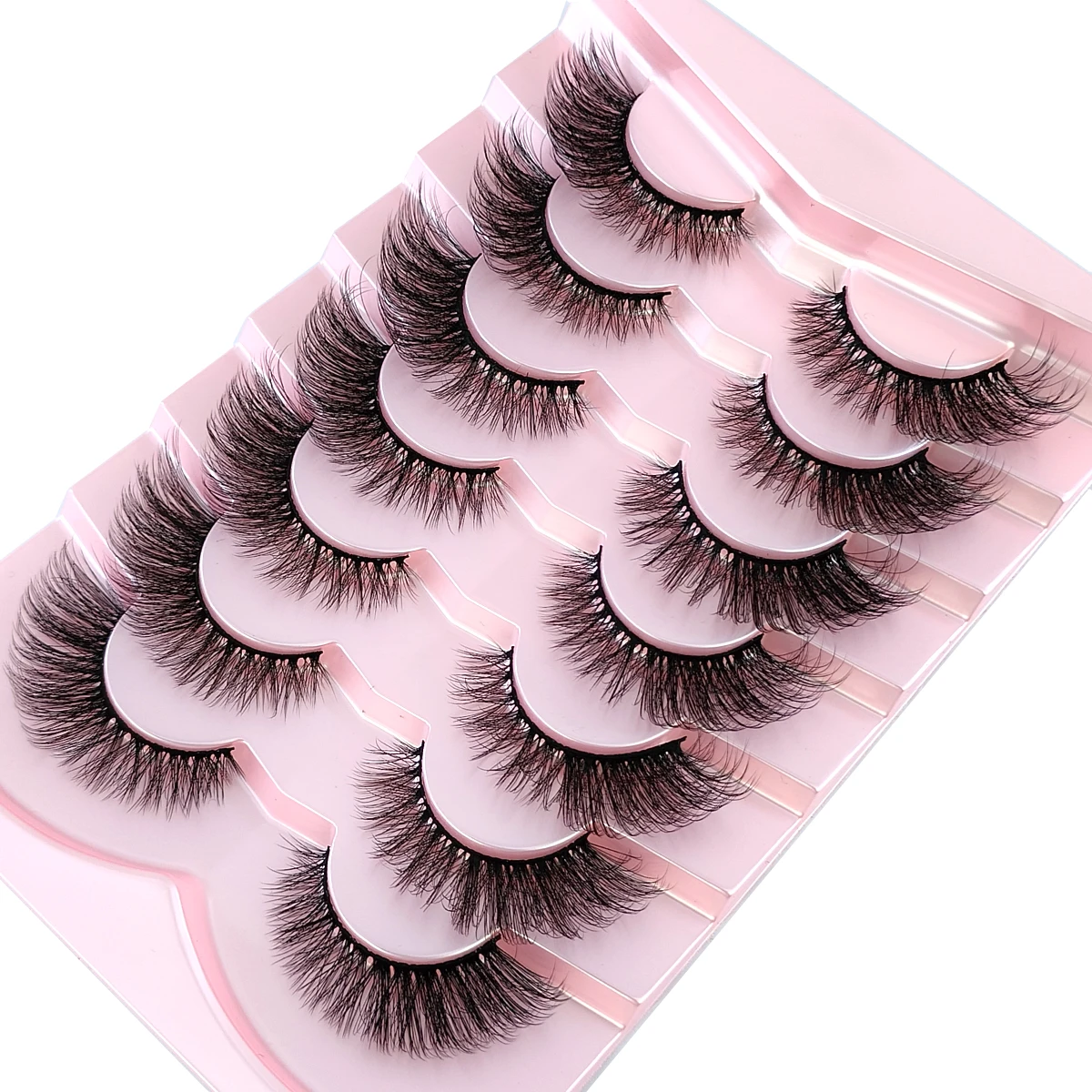 New 7Pairs Cat Eye Lashes 3D Faux Mink Eyelashes Natural Realistic Messy End Eye Elongated Winged Thick Soft False Eyelashes