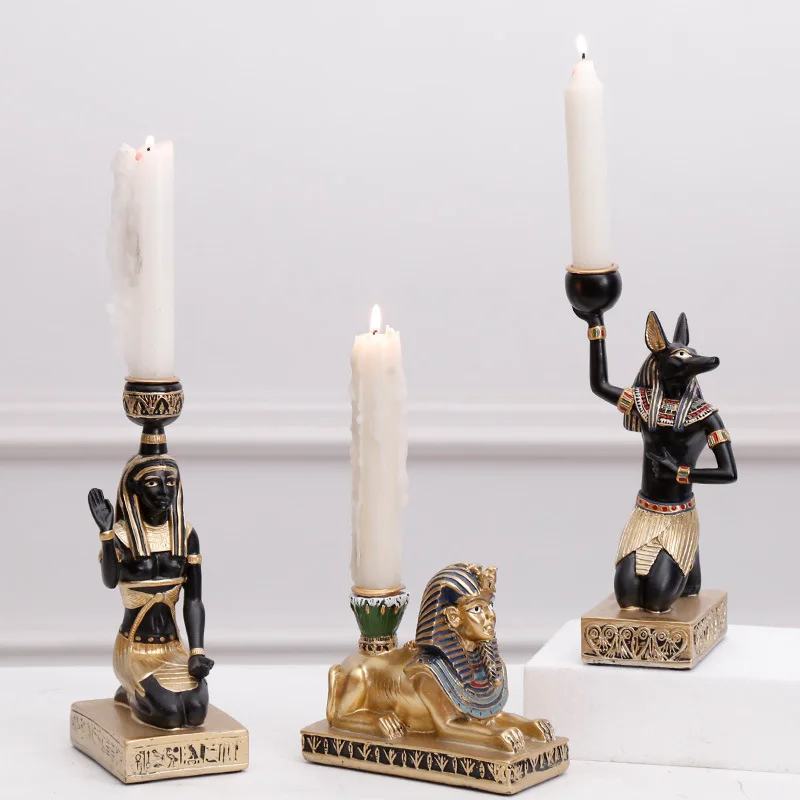 Resin Crafts Candleholder Egypt Anubis Sphinx Aromatherapy Candle Holders Decorative Handicraft Ornaments Home Decoration