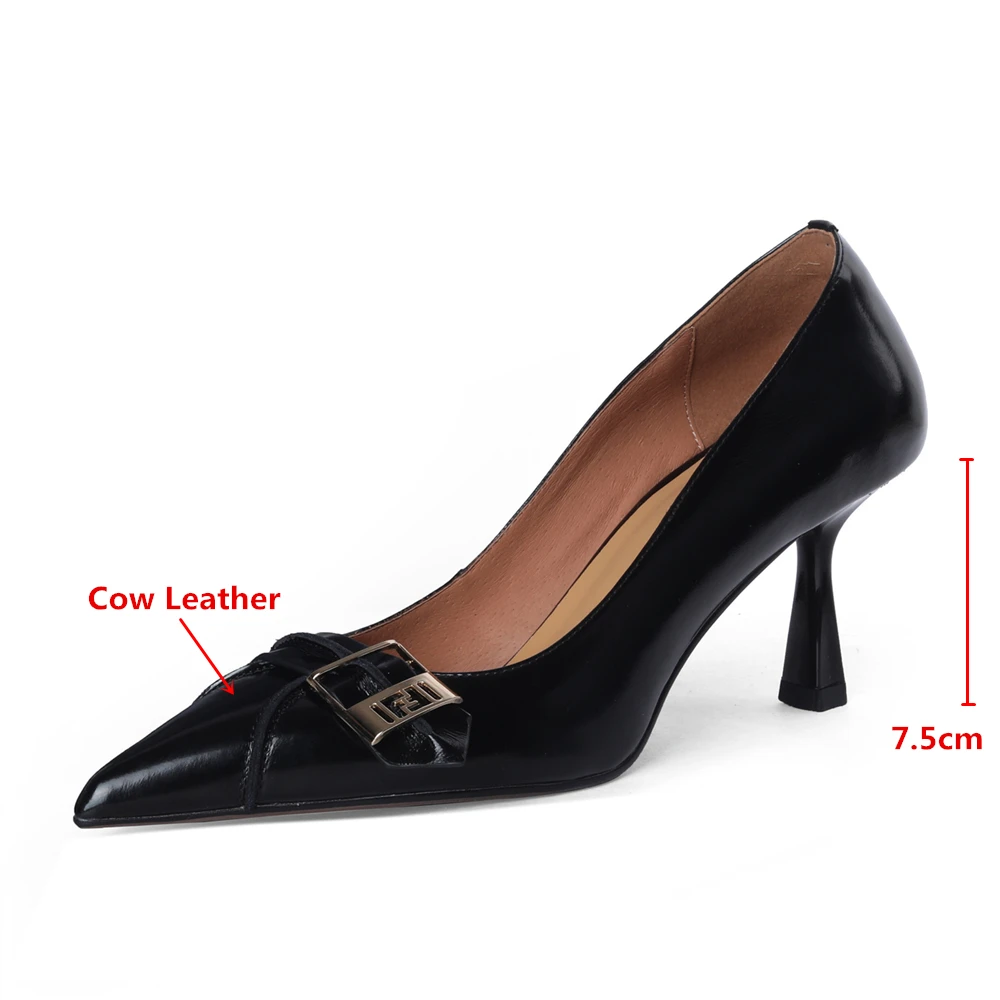 MILI-MIYA Fashion Pointed Toe Women Full Genuine Leather Pumps Thin Heels Slip On Solid Color Dress Party Shoes Handmade