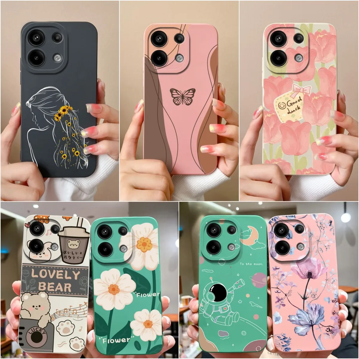 Case For Xiaomi Redmi Note 13 Pro 13Pro 4G Butterfly Cover Flower Matte Liquid Silicone Screen Protector For Redmi Note13 Fundas