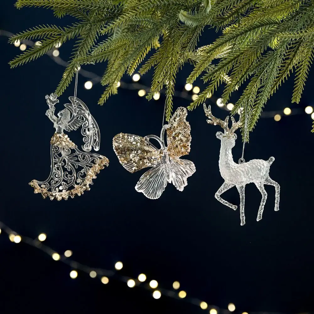 Acrylic Crystal Christmas Tree Ornaments Hanging Pendant Snowflake Star Sequin Ornaments Christmas Home Decoration Xmas Gifts