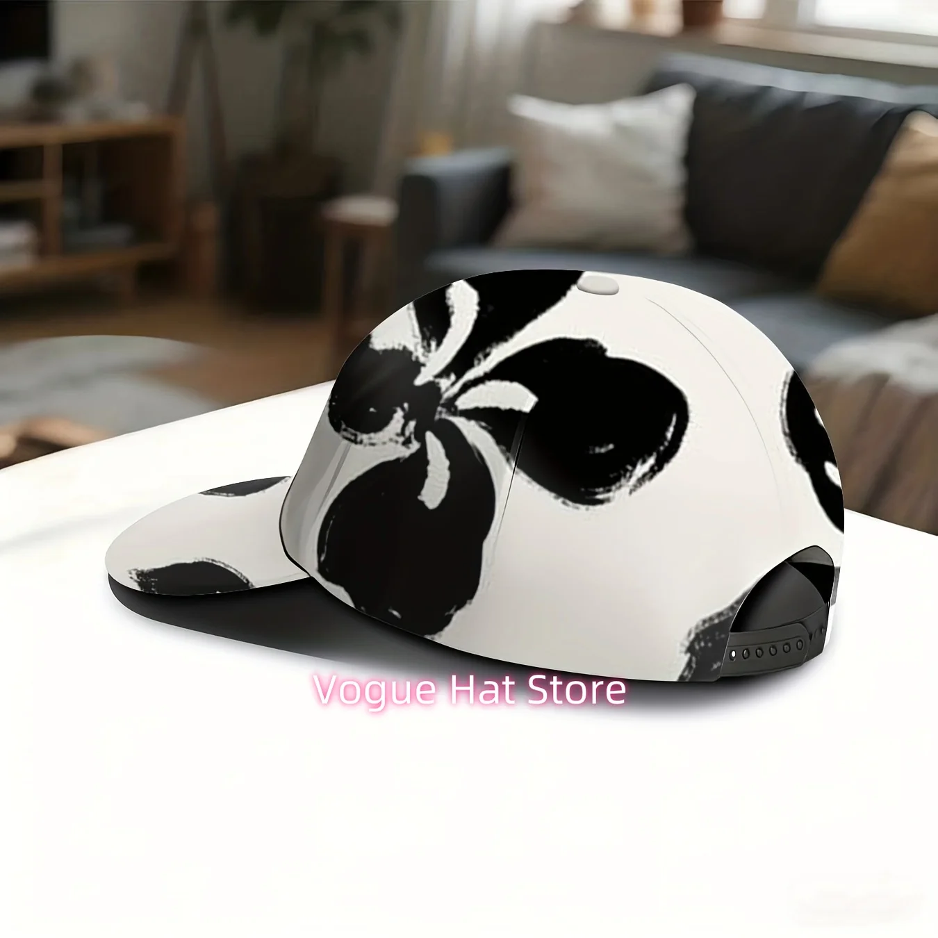 Men's & Women's Tropical & Black White Floral Print Baseball Cap - Adjustable Unisex Hat with Full-Body Flower Pattern, Machine