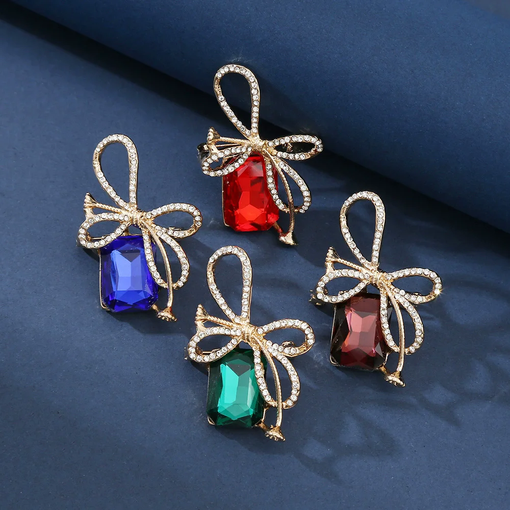 Fashion Zircon Gem Bow Brooch Suitable For women Male Charm Multi Color Can Be Selected For Office Daily Jewelry Gift