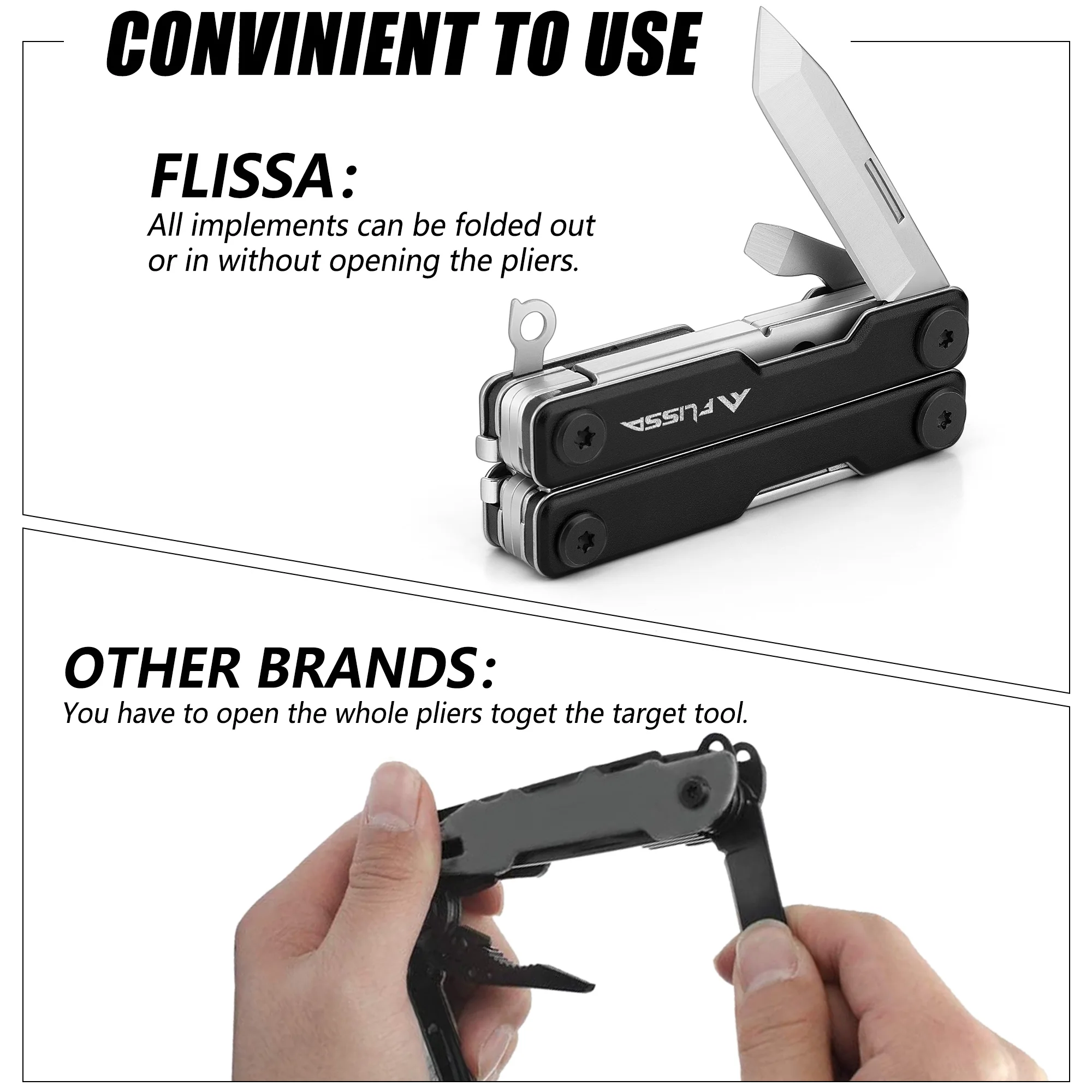 FLISSA 11in 1 متعدد المهام للطي مقص جيب صغير محمول الفولاذ المقاوم للصدأ سكين في الهواء الطلق سكين تخييم المعادلة الديكور