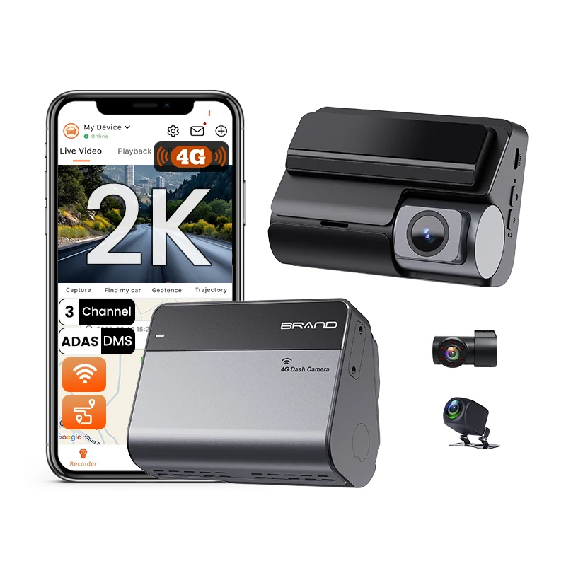 2026 Newest 3CH 4G LTE GPS ADAS BSD Smart Fleet Dash Cam 2K Front +1K IR Cabin + 1K Rear Camera Car DVR No Screen Fit for CMSV6