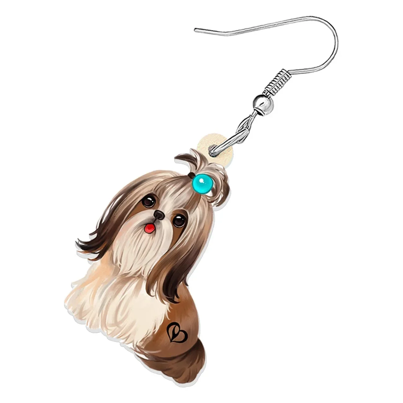 Bonsny Acrylic Plush Brown Shih Tzu Dog Earrings Drop Dangle Charms Puppy Jewelry Pets Gifts For Women Girls Friends