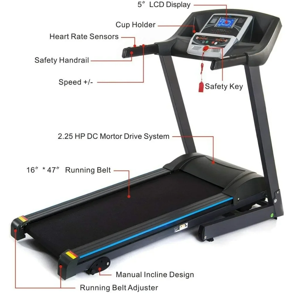 Folding Treadmill Electric Support Motorized Power Fitness Running Jogging Machine Incline Treadmill for Home Office Treadmills