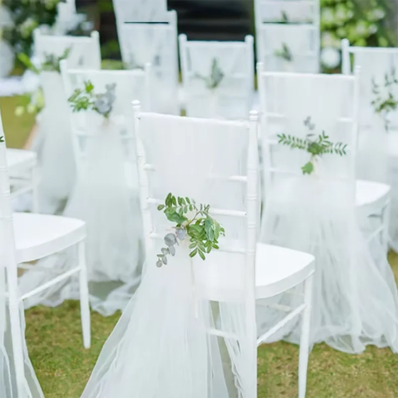 

50pcs Sash Soft Yarn Chair Sashes Wedding Chair Knot Decoration Chairs Bow Band Belt Ties For Banquet Noeud Chaise Mariage