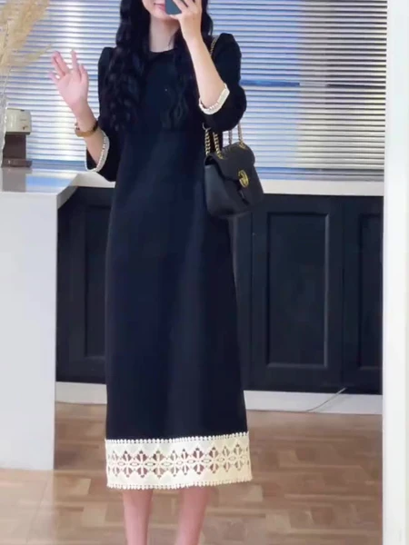 

Hebe Sle plus Size Little Bla Dr Women's Dr Conceal Meat Slimming Long Skirt Casual Loose Lace High Waist Spring