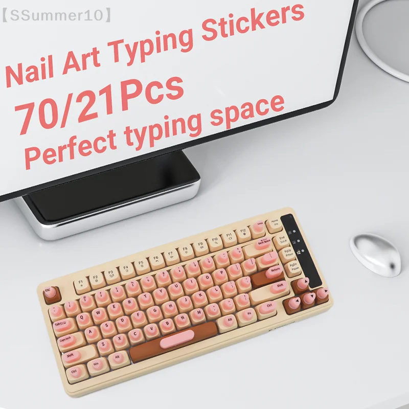 【SSummer10】70/21pcs Raised Silicone Keyboard Stickers for Long Nails - Self-Adhesive Typing Keycaps Bubbles Design【SS】