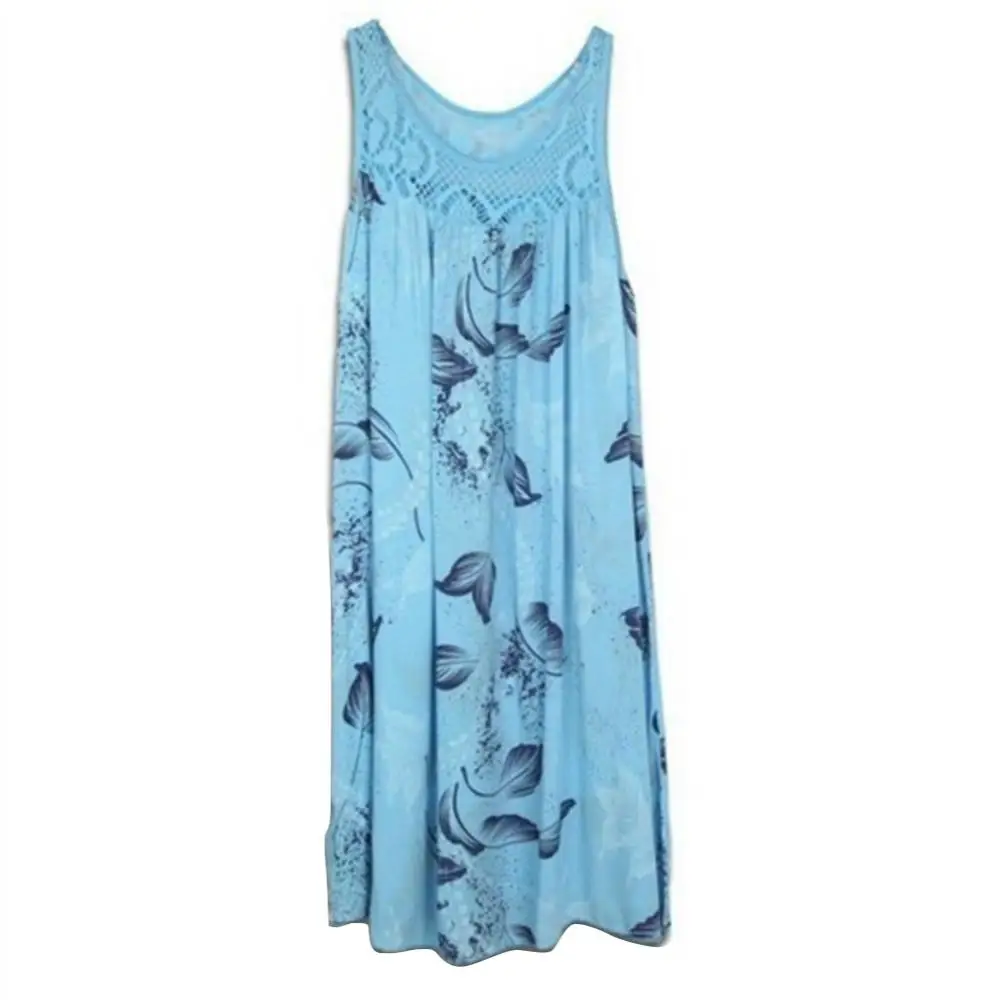 

Floral Printed Lace Stitching O-Neck Sleeveless Women Summer Loose Tank Dress