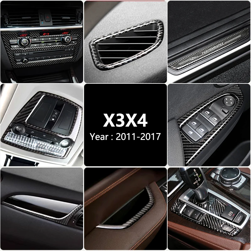 Carbon Fiber For BMW X3 X4 F25 F26 Car Interior Gearshift Air Conditioning CD Button Panel Door Armrest Cover Trim Car Sticker