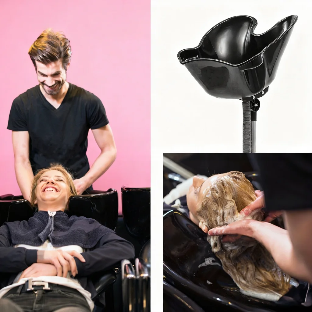 حوض غسيل الشعر البلاستيكي بارتفاع قابل للتعديل، حوض رفع الشعر مع حامل من الفولاذ المقاوم للصدأ لكبار السن والنساء الحوامل