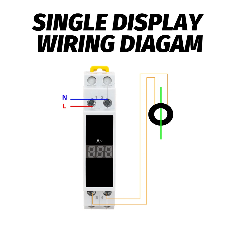 Din Rail Mount 1/3 Phase Ampere Meter Ac 1-100A Mini Modular Current Meter Gauge Indicator LED Digital Display Detector Ammeter