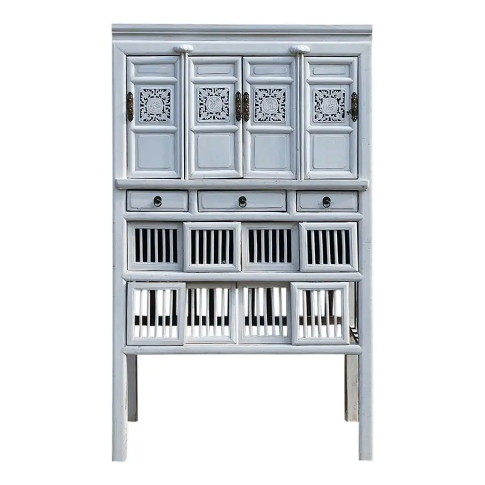 Chinese antique white carved kitchen cabinets, kitchen cabinet sets, furniture supplies
