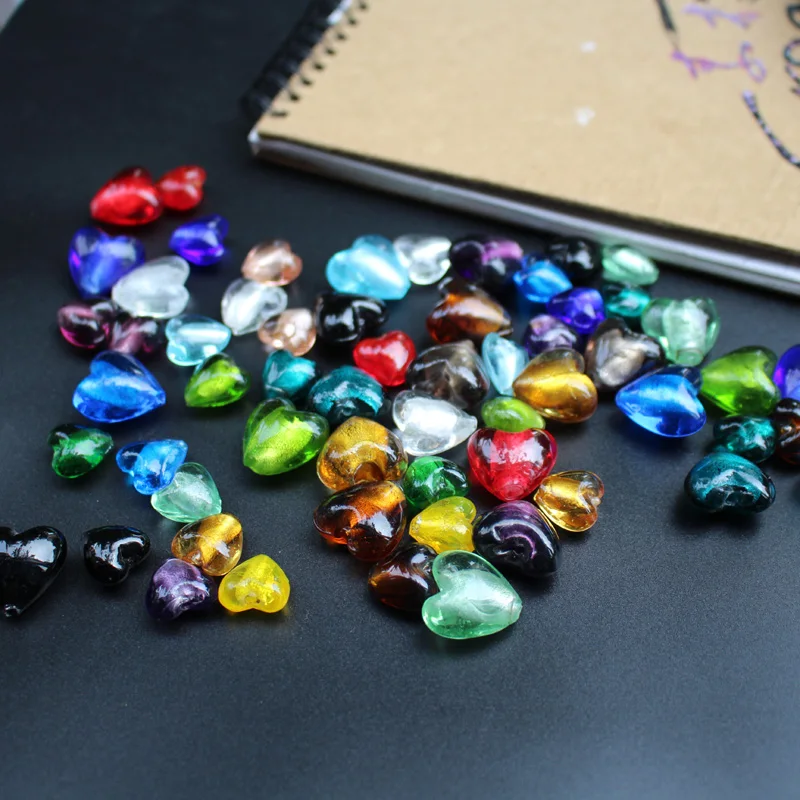 10Pcs 15mm 20mm Handmade Lampwork glass beads Heart Shape Loose Beads Foiled Multi-Color  for jewelry &DIY Accessoires