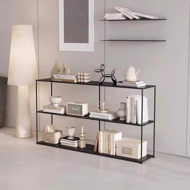 Cream-Style Light Luxury Modern Move Wrought Iron Living Room Long Floor-Standing Decorative CD Rack Entryway Storage