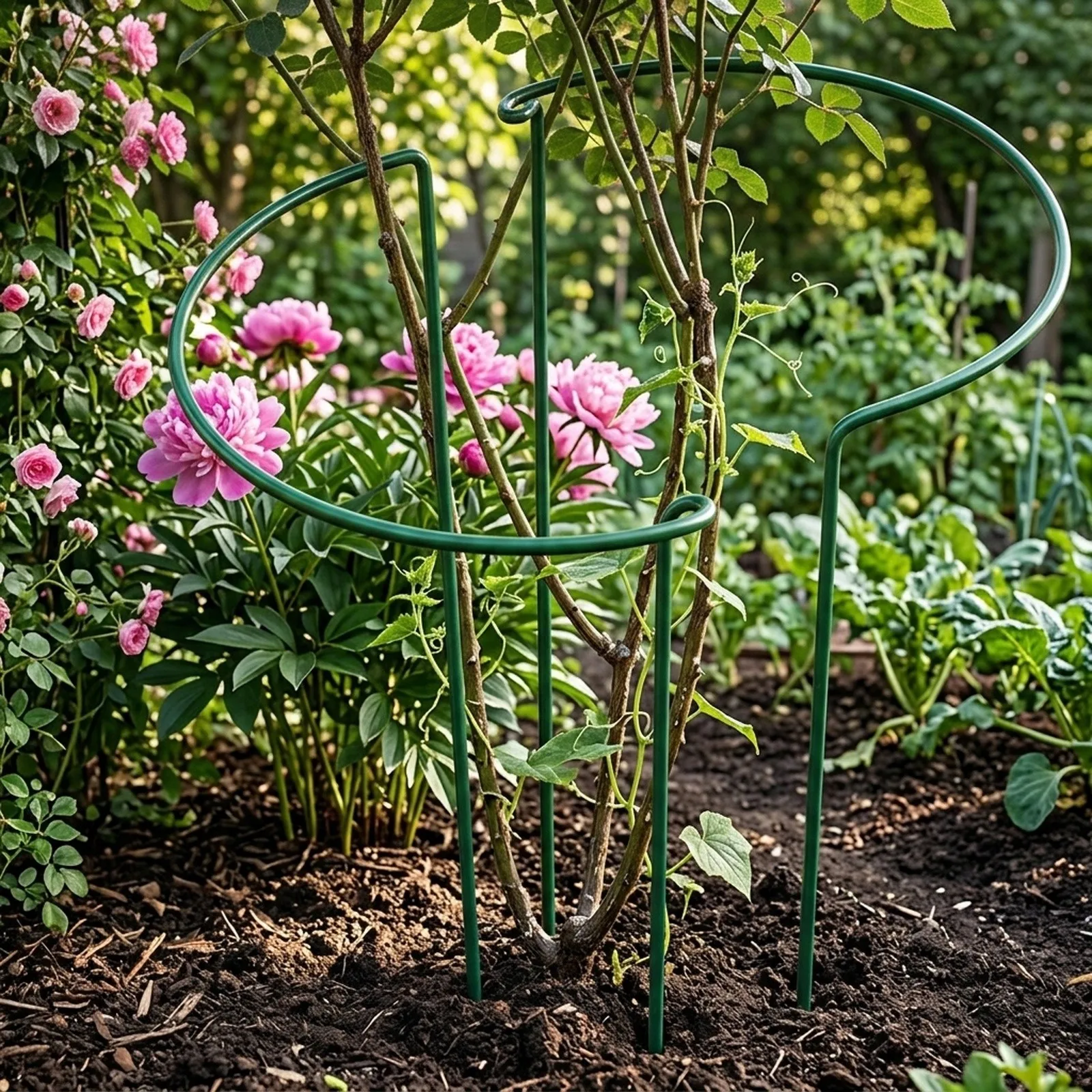 2pcs Tall Plant Support Stakes Metal Half Round Garden Plant Cage And Support Green Plant Support Ring Border For Flower Indoor