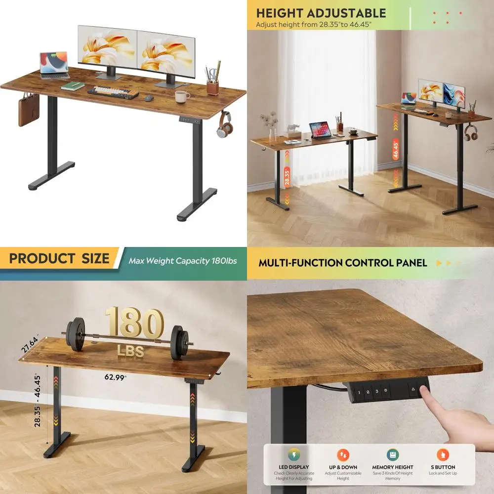 

63 Electric Height-Adjustable Desk for Home Office, Ergonomic Sit-Stand Desk with LED Display
