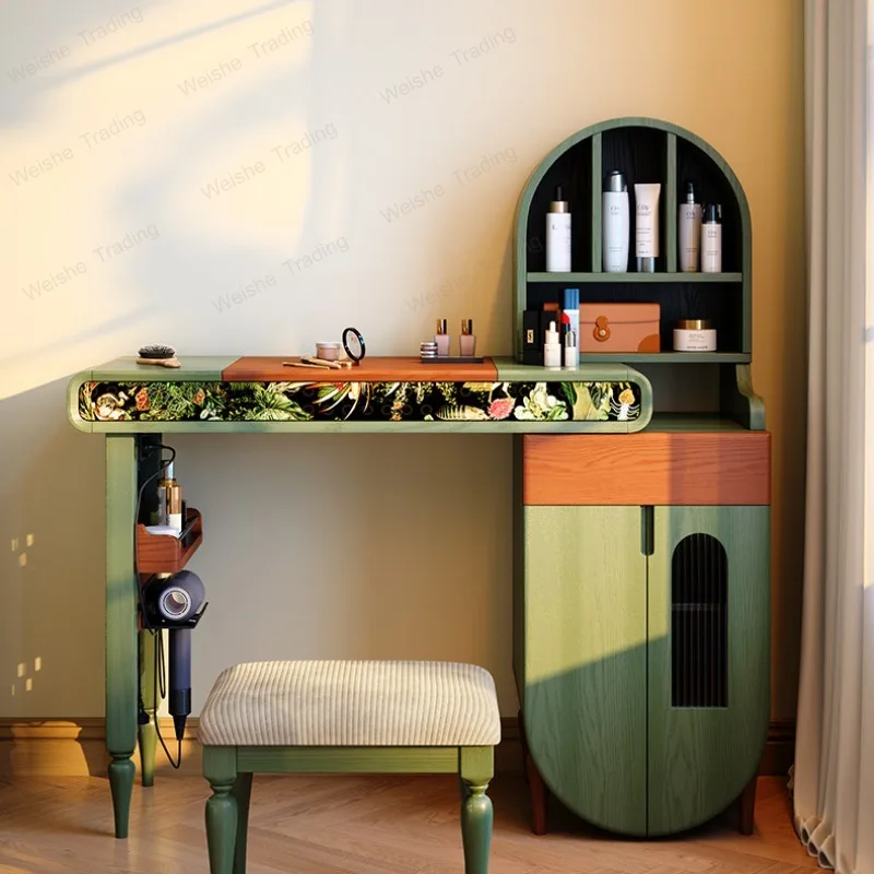 

French retro solid wood dresser, flip mirror dresser, chest, integrated antique retractable master bedroom dresser