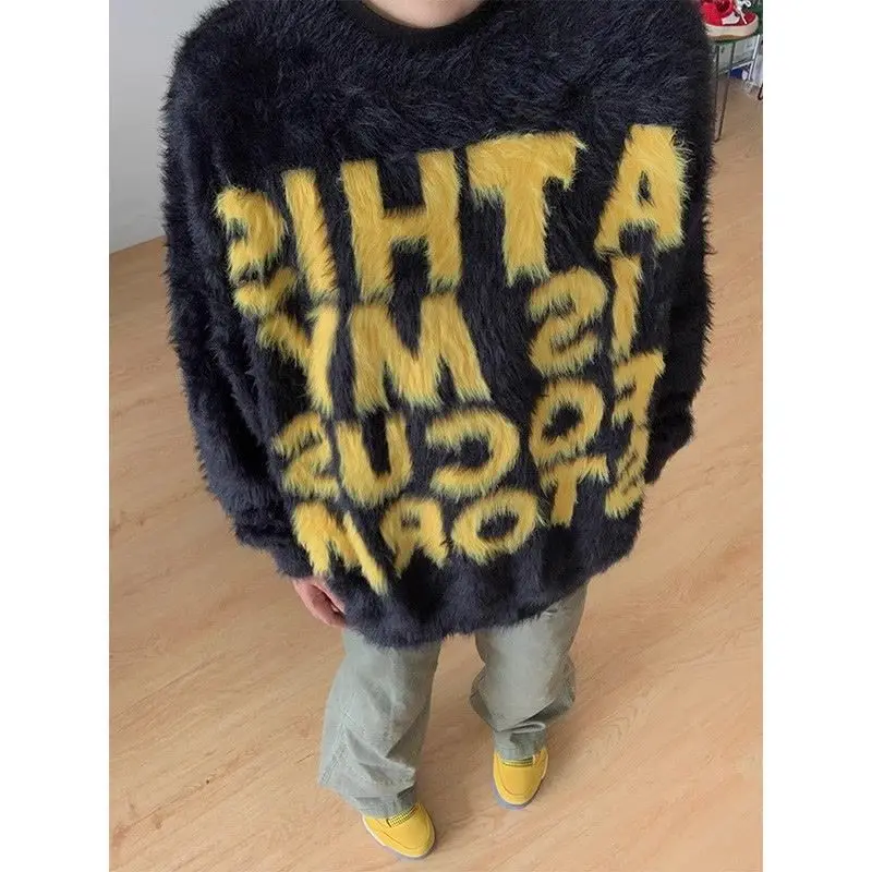 Pakaian Populer Korea, Pakaian Pria, Subkultur Y2K, Sweter Pakaian Pria, Pakaian Jalanan Pria Ke Pria, Atasan Pola Huruf Baru 2025