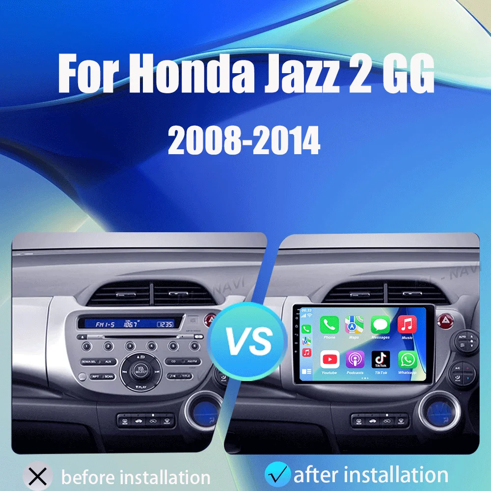 Android 15 Car Radio For Honda Jazz 2 GG 2008 - 2014 Fit 2 GE GP GE 2007 - 2014 RHD Player Multimedia Navigation Stereo GPS
