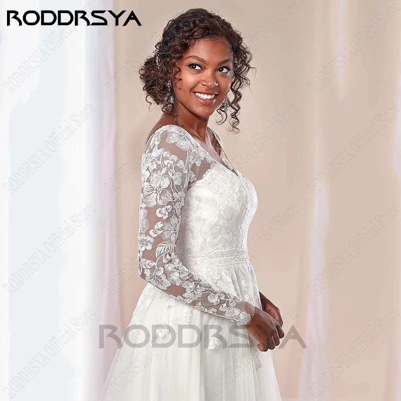 RODDRSYA-vestido De Novia bohemio, traje De encaje De manga larga, Espalda descubierta, apliques De tul, hecho a medida, talla grande, 2023 Vestido De Novia Boho 2023 encaje mangas largas × De Novia tul sin respaldo ap